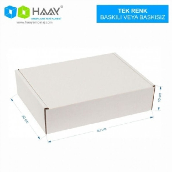 HAAY AMBALAJ 40x30x10 Cm Özel Beyaz E-Ticaret Kutusu 10 ADET
