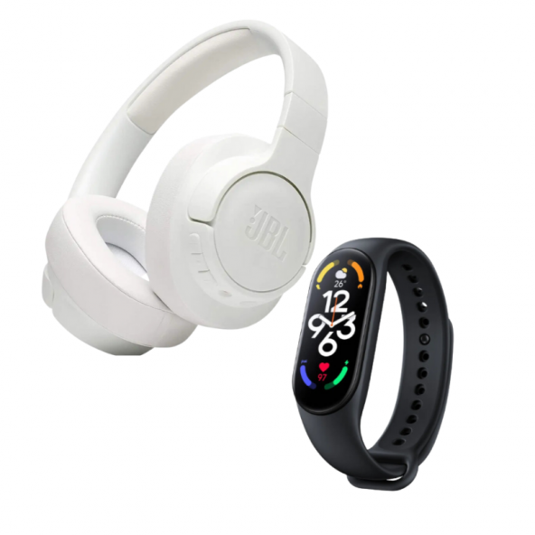 Jbl Uyumlu Tune 700BT Kablosuz Kulaklık Beyaz Renk ve Xiomi Uyumlu Mi Ban 7 Akılı Bileklik