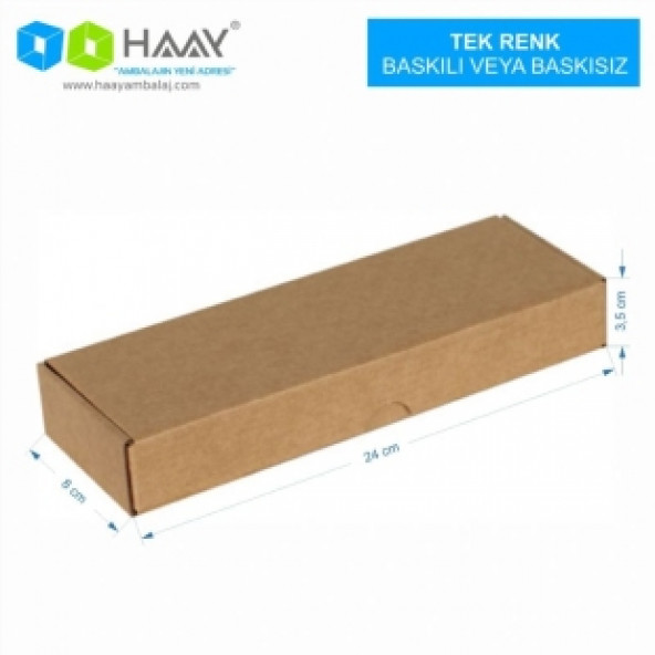HAAY AMBALAJ 24x8x3,5 Cm Kraft Uzun İnce Kutu 50 ADET