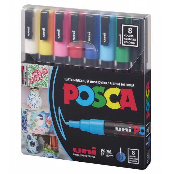 Uni Posca Su Bazlı Marker Pc-3m 8 Ana Renk 0,9-1,3mm