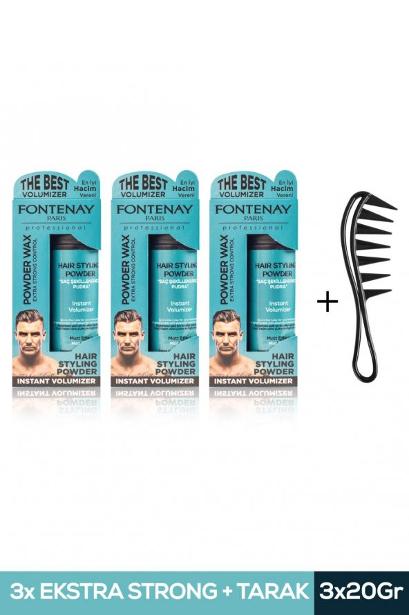 FONTENAY SAÇ ŞEKİLLENDİRİCİ PUDRA TOZ WAX MAT EFFECT MAVI 20GR X3 + ŞEKİL TARAĞI 4LÜ SET