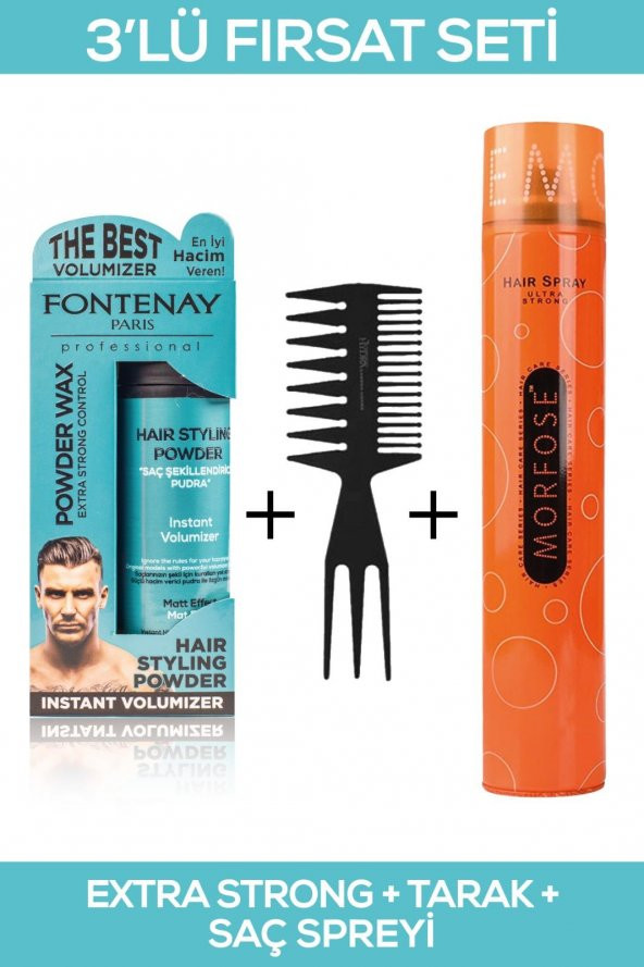 Fontenay Saç Şekillendirici Pudra Toz Wax Matt Effect + Şekil Tarağı + 400ML Saç Spreyi 3lü Set