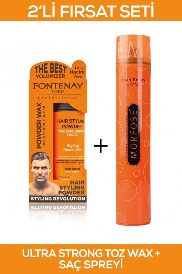 Fontenay Saç Şekillendirici Pudra Toz Wax Ultra Strong Turuncu + Saç Spreyi 400ml 2Li Set