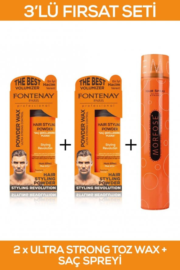 Fontenay Saç Şekillendirici Pudra Toz Wax Ultra Strong Turuncu 20gr X2 + 400ml Saç Spreyi 3Lü Set