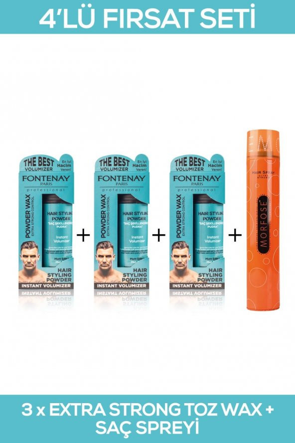 Fontenay Saç Şekillendirici Pudra Toz Wax Matt Effect Mavi 20gr X3 + 400ml Saç Sprey 4Lü Set