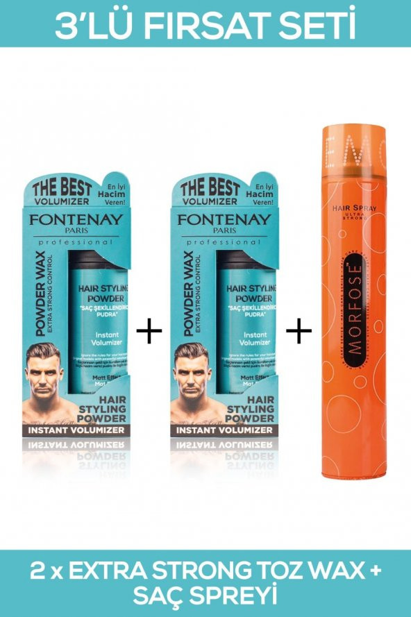 Fontenay Saç Şekillendirici Pudra Toz Wax Matt Effect Mavi 20gr X2 + 400ml Saç Spreyİ 3Lü Set