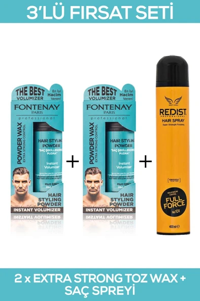 Fontenay Saç Şekillendirici Pudra Toz Wax Matt Effect Mavi 20gr X2 + 400ml Saç Spreyİ 3'Lü Set 2 - 1