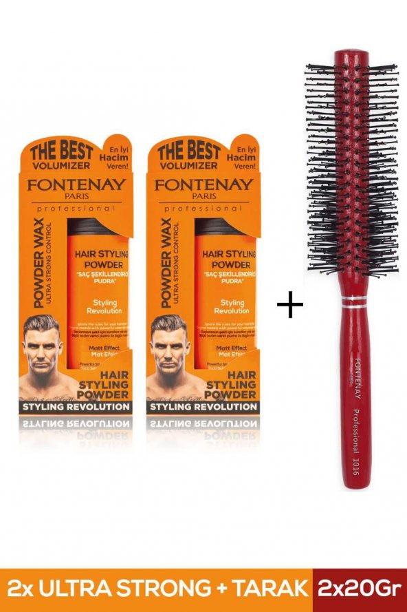 Fontenay Saç Şekillendirici Pudra Toz Wax Ultra Strong Turuncu 20 gr x 2 + Profesyonel Saç Fırçası 1016 3lü Set ürün görseli