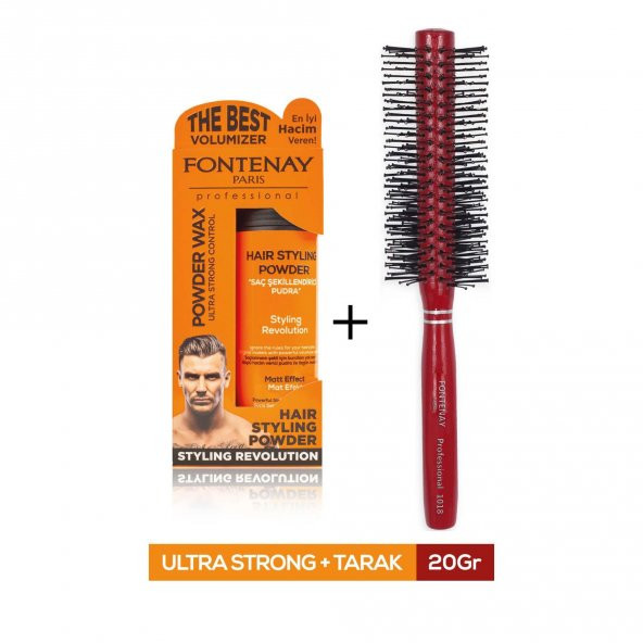 Fontenay Saç Şekillendirici Pudra Toz Wax Ultra Strong Turuncu 20gr + Profesyonel Saç Fırçası 1018 2li Set