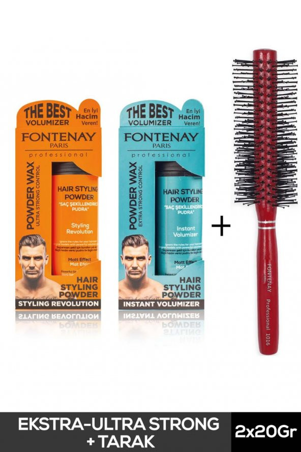 Fontenay Saç Şekillendirici Pudra Toz Wax Mat Effect Ve Ultra Strong 20gr + Profesyonel Saç Fırçası 1016 3lü Set