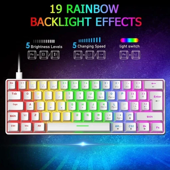 T60 Beyaz Red Switch Türkçe Q Gaming Typ-C Oyuncu Klavyesi - Resim 2