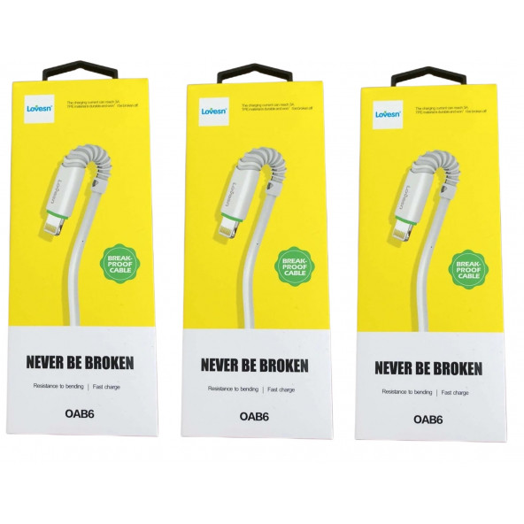 Lovesn 3 Adet OAB9 Kırılmaya Dayanıklı Iphone Şarj Kablosu 1 metre