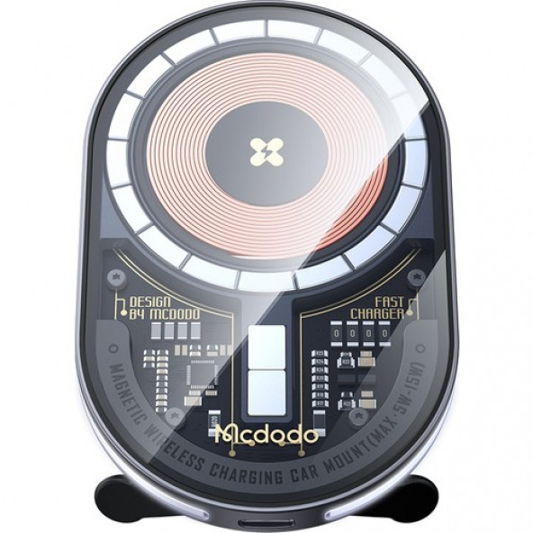 Mcdodo CH-2340 15W Manyetik Kablosuz Şarjlı Şeffaf LED Işıklı Araç Şarj Cihazı - 1