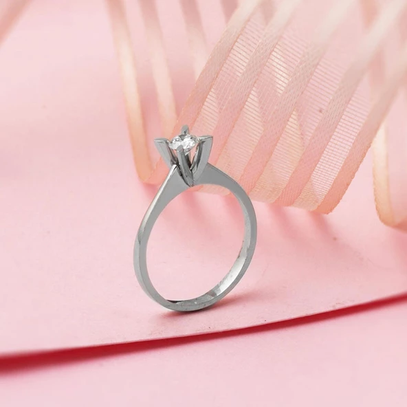 G Renk 0,19 Karat Pırlanta Tektaş Yüzük - 4