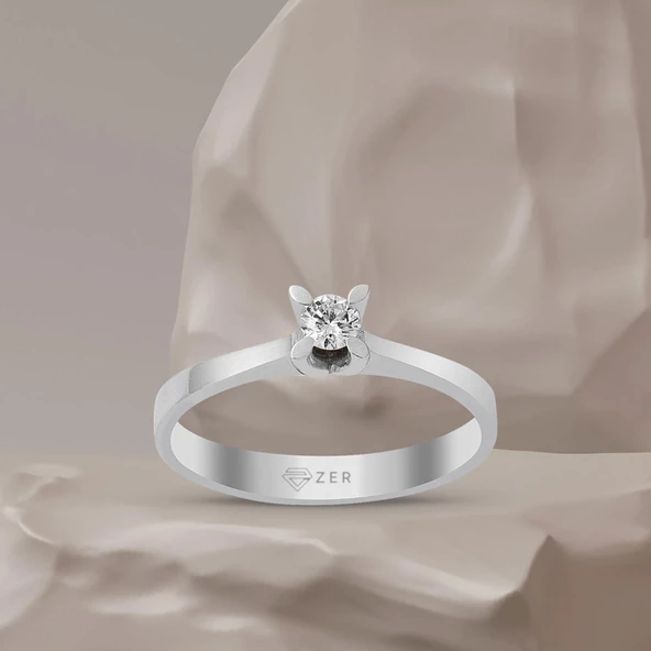 H Renk 0,25 Karat Badem Tırnak Tektaş Pırlanta Yüzük - 5