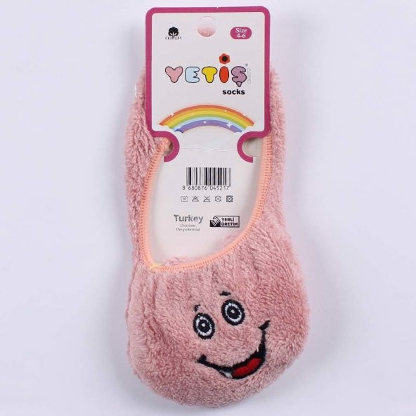 Gülen Yüz Nakışlı Pudra Peluş Kız Bebek Patik