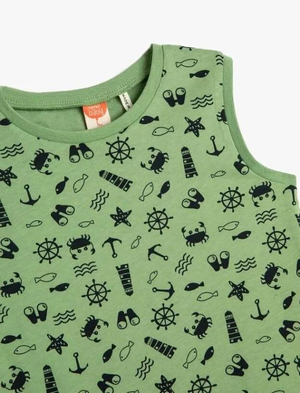 Koton Erkek Bebek Atlet Kolsuz Yuvarlak Yaka Baskılı Pamuklu - 3