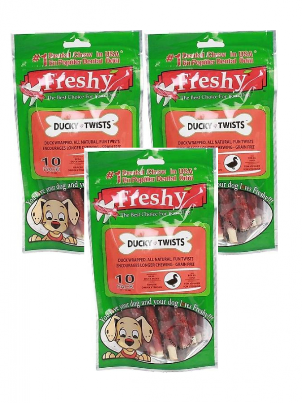 Freshy Ducky Twists - Ördek Kaplı Sütlü Burgu Köpek Ödülü 90 gr-10 Çubuk 3lü Paket(Ekonomik Paket) ürün görseli 1