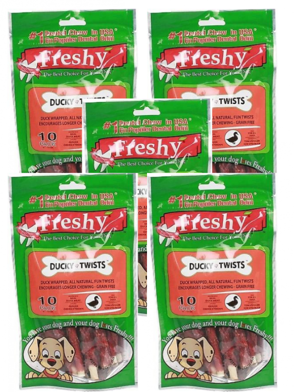 Freshy Ducky Twists - Ördek Kaplı Sütlü Burgu Köpek Ödülü 90 gr-10 Çubuk 5li Paket(Ekonomik Paket)