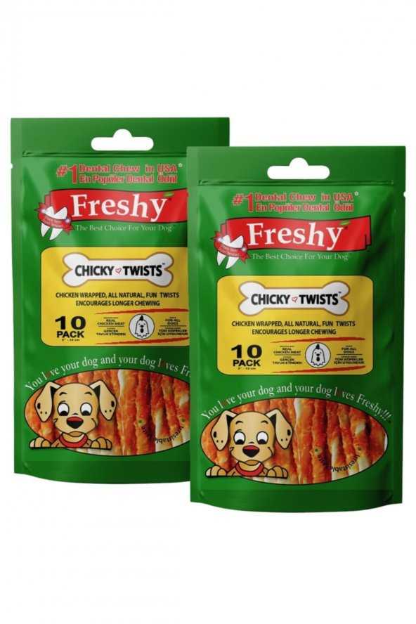 Chicky Twist - 20 Adet Tavuk Etli Burgu Çubuk - 180g - Taze Et Ile Hazırlanmıştır - 2li Set