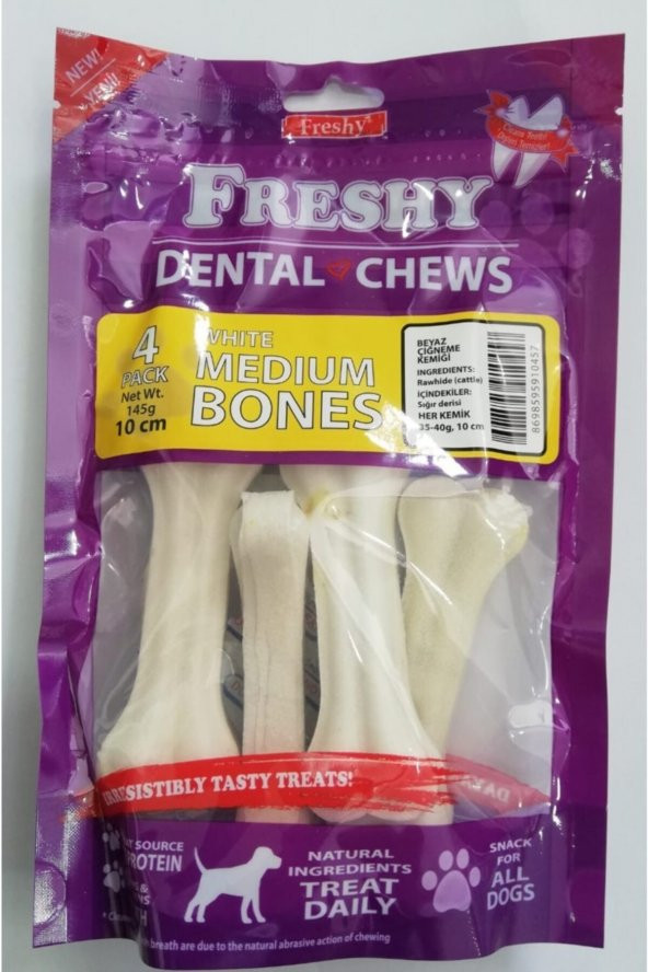 Beyaz Press Deri Köpek Çiğneme Kemiği. 35-40gr 4 Adet. 145gr