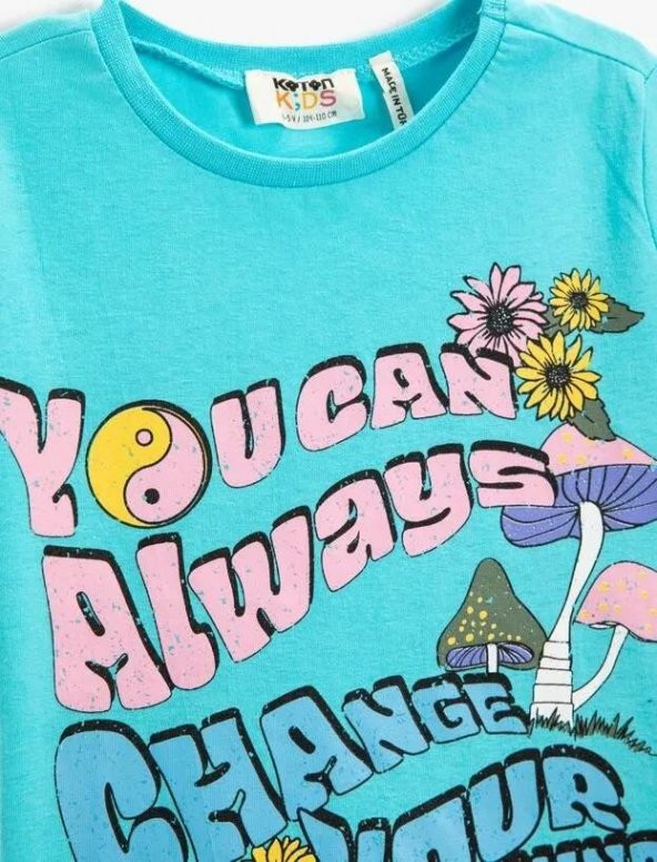 Koton Kız Çocuk Baskılı Kısa Kollu Tişört Bisiklet Yaka - 3