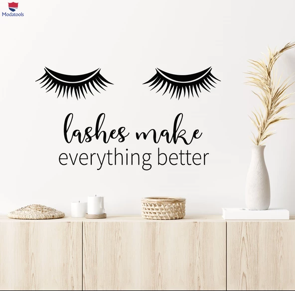 Dekorasyon Duvar Sticker Makyaj Kirpikleri Her Şeyi Daha İyi Hale Getirir Güzellik Salonu Kelimeler Çıkartmalar ürün görseli