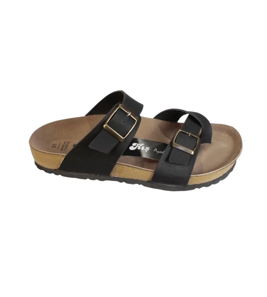 YAZKIŞ Kadın Siyah çift Tokalı Parmak Geçkili Terlik - Resim 2