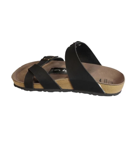 YAZKIŞ Kadın Siyah çift Tokalı Parmak Geçkili Terlik - Resim 3