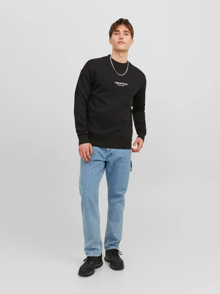 JACK JONES Bisiklet Yaka Önü Yazılı Erkek Sweatshirt 12241694 - 3