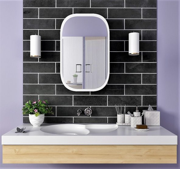 Banyo Dolabı Aynalı / Lavabo Üstü Dolap  / Flora Side (Beyaz) 45x60cm