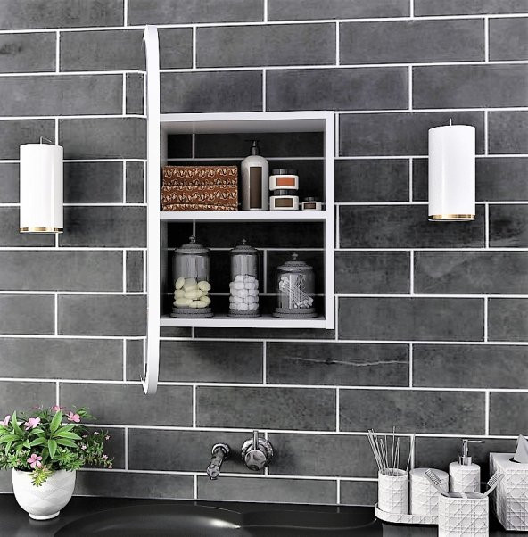 Banyo Dolabı Aynalı / Lavabo Üstü Dolap  / Flora Side (Beyaz) 45x60cm - 2