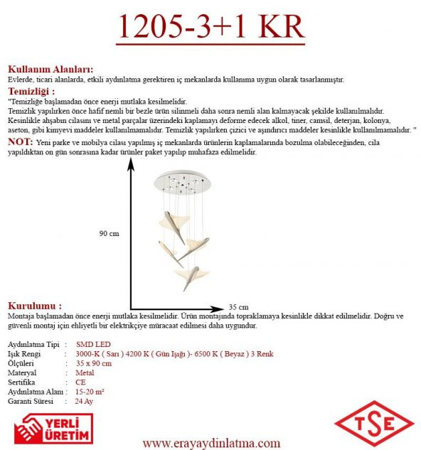 Eray Aydınlatma 1205-3+1 4lü Krom Sarkıt Led Avize - 3