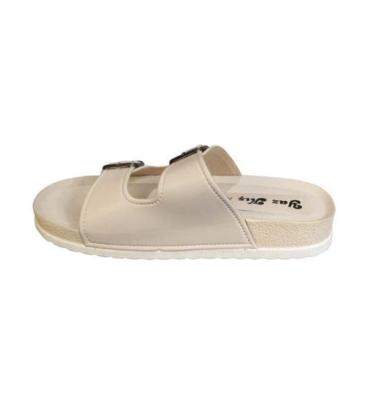 YAZKIŞ Kadın Siyah Krem Çift Tokalı Rahat Taban Terlik - Resim 6