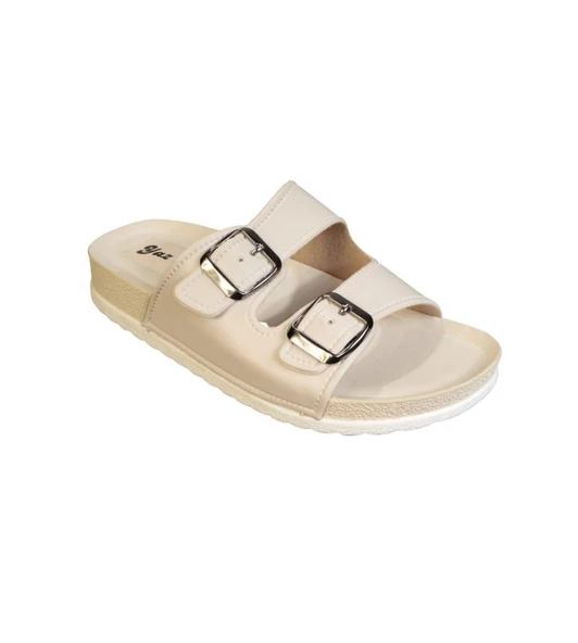 YAZKIŞ Kadın Siyah Krem Çift Tokalı Rahat Taban Terlik - Resim 2