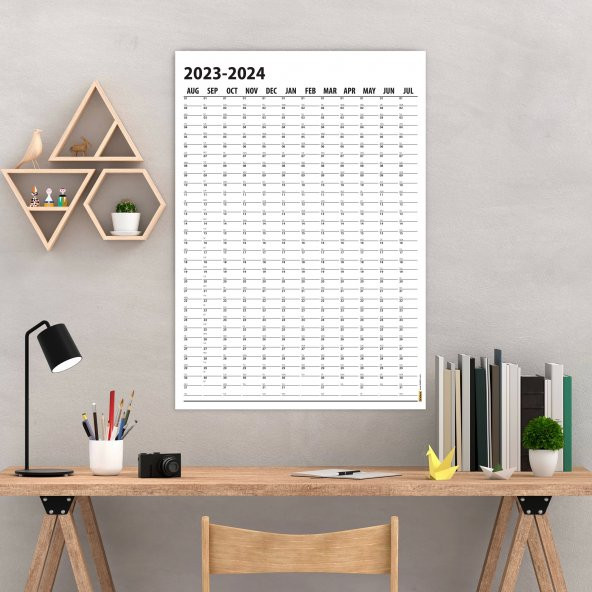 2023-2024 Akademik Duvar Takvimi, Yıllık Planlayıcı, Yıl Ortası Planlayıcısı, Boyut 50x70 cm