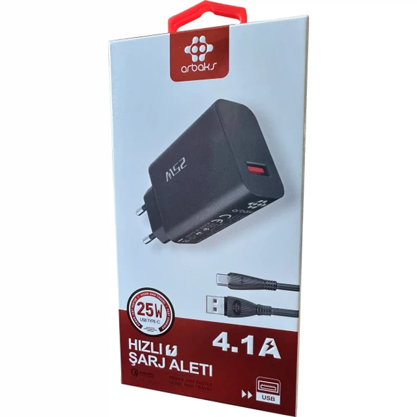 4.1A 25W QC3 TYPE-C Hızlı Şarj Aleti Arbaks Arb-017