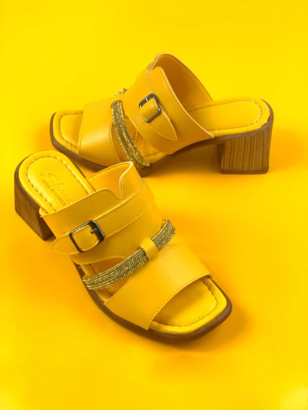 Basskan Jass Sarı Ökçeli Hazır Ortopedi Taban Taşlı Terlik - Resim 2