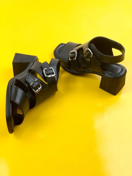 Basskan Jabb Sİyah Ökçeli Hazır Ortopedi Taban Terlik Sandalet - Resim 2