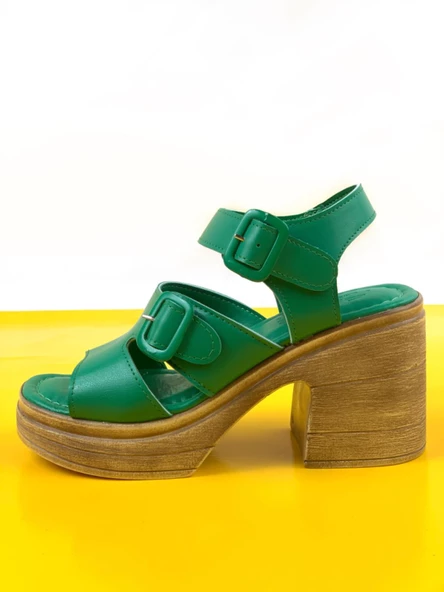Basskan Yeşil Hennd Ortopedik YÜksek Taban Yüksek Topuk Sandalet - 3
