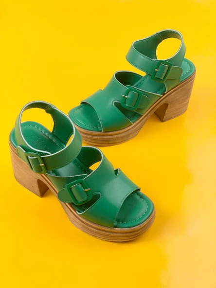 Basskan Yeşil Hennd Ortopedik YÜksek Taban Yüksek Topuk Sandalet - 2