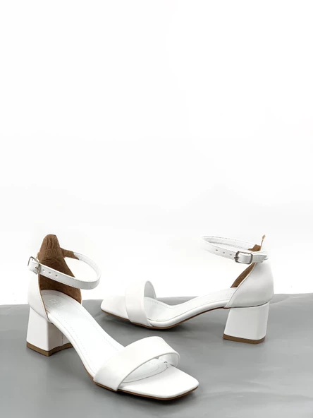 Basskan Beyaz Mend Alçak Topuk Tek Bant Bilekten Bağlama Ayakkabı - 2