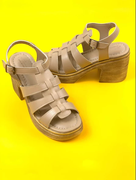 Basskan Nut Dence Yüksek Topuk Ortopedik Taban Platform 3 Bantlı Sandalet - Resim 3