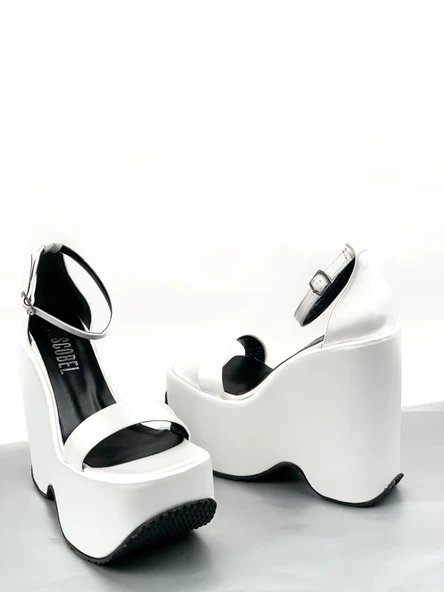 Basskan Beyaz Koff Saten Yüksek Dolgu Taban Platform Tek Bant Sandalet - 2