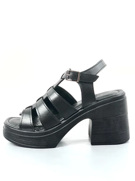 Basskan Siyah Dence Yüksek Topuk Ortopedik Taban Platform 3 Bantlı Sandalet ürün görseli