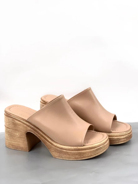 Basskan Nut Denve Cilt Hazır Yüksek Topuk Platform Ortopedik Konfor Taban Topuklu Terlik Ayakkabı - Resim 3