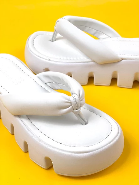 Basskan Beyaz Pund Yüksek Konfor Ortopedik Taban Parmak Arası Terlik - Resim 3