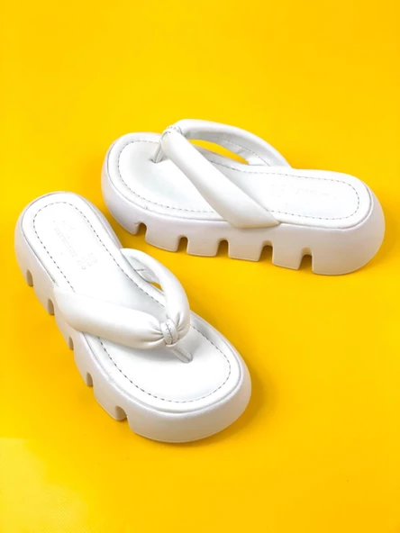 Basskan Beyaz Pund Yüksek Konfor Ortopedik Taban Parmak Arası Terlik - Resim 2