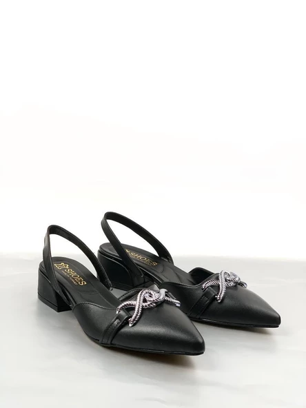 Basskan  Bere Siyah Tokalı Sivri Burun Sandalet Terlik Alçak Topuk - Resim 3