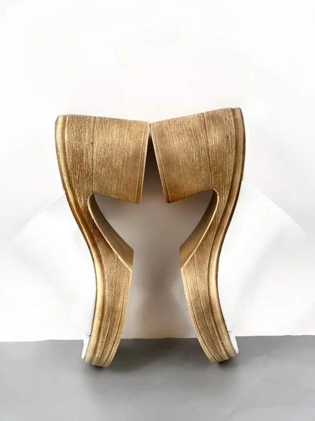 Basskan Beyaz Denve Cilt Hazır Yüksek Topuk Platform Ortopedik Konfor Taban Topuklu Terlik Ayakkabı - Resim 2